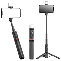 Selfie Stick Stabil Wireless, 77cm - Techsuit LED Tripod (Q12S) - Negru