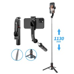 Selfie Stick si Trepied Stabil Bluetooth, 113cm - Techsuit (L13) - Negru