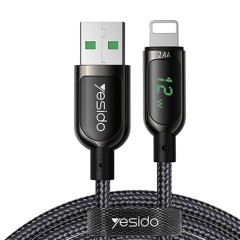 Cablu USB to Lightning, 2.4A, Digital Display, 1.2m Yesido CA-84 - Negru