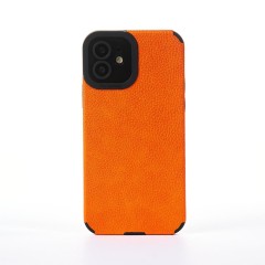 Husa iPhone 12 Casey Studios Grained Leather - Portocaliu