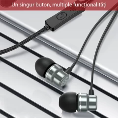 Casti cu fir in-ear Yesido, stereo, microfon, Jack 3.5mm, 1.2m, YH-32 - Negru Negru