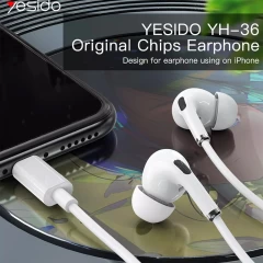 Casti cu fir in-ear Yesido, stereo, microfon, Lightning, 1.2m, YH-36 - Alb Alb
