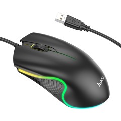 Mouse cu Fir USB, Lumini RGB, 1.4m, 1000 DPI - Hoco (GM19) - Black