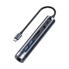 HUB USB-C la 2x USB, HDMI 4K 30Hz, RJ-45, SD, MicroSD JoyRoom, 100W - Gri