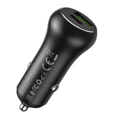 Incarcator Auto Fast Charge USB-A, USB TYPE-C, QC 3.0, 38W, 3A HOCO (Z38 Resolute) - Negru