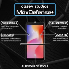 Folie Sticla CASEY STUDIOS compatibila cu Xiaomi Redmi 6 / Redmi 6A, Full Glue, Duritate Militara, Ultra HD, Anti Zgarieturi, Anti Amprente, Anti Socuri, Margini Negre Negru