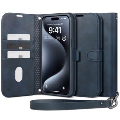 Husa pentru iPhone 15 Pro - Spigen Wallet S Pro - Navy