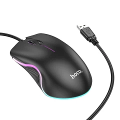 Mouse cu Fir USB, Lumini RGB, 1.4m, 1000 DPI - Hoco (GM19) - Black Negru