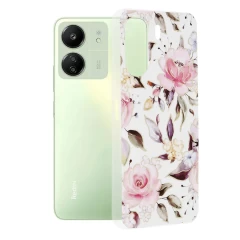 Husa pentru Xiaomi Redmi 13C 4G / Poco C65 - Techsuit Marble Series - Bloom of Ruth Gray Alb 