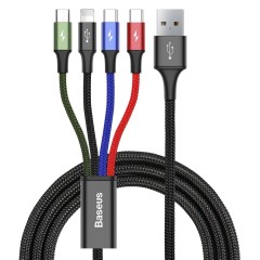 Cablu de Date USB la Lightning, 2 x Type-C, Micro-USB 3.5A, 1.2m - Baseus (CA1T4-B01) - Negru