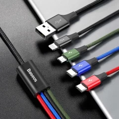 Cablu de Date USB la Lightning, 2 x Type-C, Micro-USB 3.5A, 1.2m - Baseus (CA1T4-B01) - Negru Negru