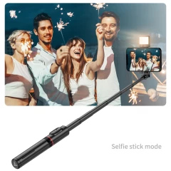 Selfie Stick Stabil Wireless, 77cm - Techsuit LED Tripod (Q12S) - Negru Negru