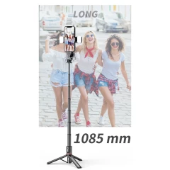 Selfie Stick Stabil Wireless cu Lumina LED Detasabila, 108cm - Techsuit Tripod Mount LED (L12D) - Negru Negru