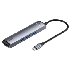Hub - USB-C la HDMI, Type-C, 3x USB, RJ45 - Baseus (CAHUB-J0G) - Gri Gri