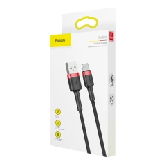 Cablu de Date USB Type-C, 3A, 0.5m - Baseus Cafule (CATKLF-A91) - Negru Negru