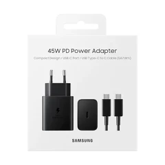 Incarcator Priza Type-C 45W, Cablu USB-C la Type-C - Samsung (EP-T4510XBEGEU) - Negru Negru