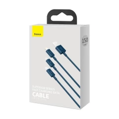 Cablu de Date USB la Type-C, Micro-USB, Lightning, Fast Charging 3.5A, 1.5m - Baseus Superior Series (CAMLTYS-03) - Albastru Albastru