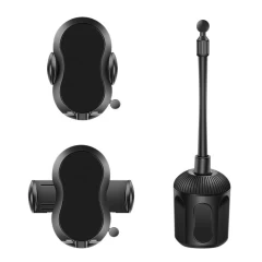 Suport Auto Telefon cu Prindere in Suportul de Pahar 360° - Techsuit (S302) - Negru Negru