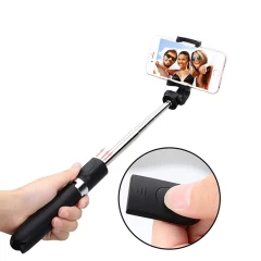 Selfie Stick si Trepied cu Telecomanda, 70cm - Techsuit (L01) - Negru Negru