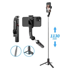 Selfie Stick si Trepied Stabil Bluetooth, 113cm - Techsuit (L13) - Negru Negru