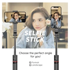 Selfie Stick si Trepied Stabil Bluetooth, 113cm - Techsuit (L13) - Negru Negru