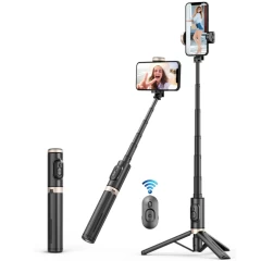 Selfie Stick cu Trepied Stabil si Telecomanda, 102cm - Techsuit (Q12) - Negru Negru