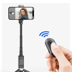 Selfie Stick cu Trepied Stabil si Telecomanda, 102cm - Techsuit (Q12) - Negru Negru
