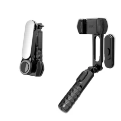 Gimbal Mini Selfie Stick cu LED si Trepied, 70cm - Techsuit (Q09) - Negru Negru