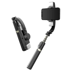 Selfie Stick Stabil Bluetooth cu Trepied si Lumini, 75cm - Techsuit (Q08D) - Negru Negru
