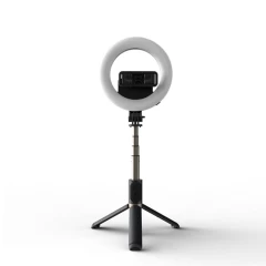 Selfie Stick Stabil cu Lampa Circulara, 80cm - Techsuit (Q07) - Negru Negru