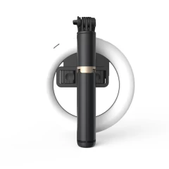 Selfie Stick Stabil cu Lampa Circulara, 80cm - Techsuit (Q07) - Negru Negru