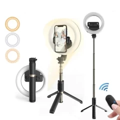 Selfie Stick Stabil cu Lampa Circulara, 80cm - Techsuit (Q07) - Negru Negru