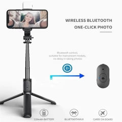 Selfie Stick Stabil cu Trepied si LED, 105cm - Techsuit (Q02S) - Negru Negru