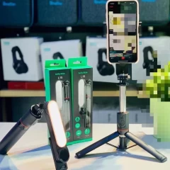 Selfie Stick Stabil cu Lumini LED Portabil, 111cm - Techsuit (L15) - Negru Negru