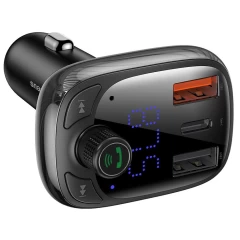 Modulator FM cu Incarcator pentru Masina 2x USB, Type-C, Bluetooth MP3 Player - Baseus S-13 (CCMT000101) - Negru Negru