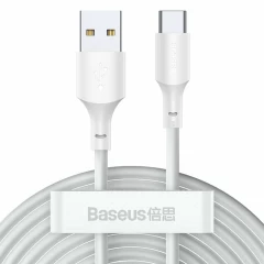 Cablu de Date USB la Type-C, Fast Charging 5A, 40W, 1.5m (set 2) - Baseus (TZCATZJ-02) - Alb Alb