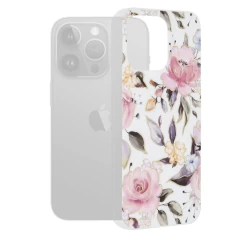 Husa pentru iPhone 15 Pro Max - Techsuit Marble Series - Bloom of Ruth Gray Alb 