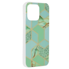 Husa pentru iPhone 15 Pro Max - Techsuit Marble Series - Green Hex Verde