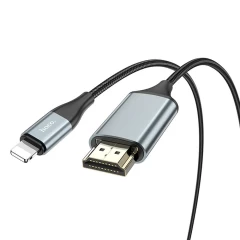 Hoco - Video Cable Adapter (UA15) - Lightning to HDMI, for iOS8.0+, 3.3V, 500mA, 1080p HD, 2m - Metal Gray Gri