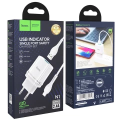Incarcator Priza USB-A, 10W, 2.4A + Lightning - Hoco Ardent (N1) - White Alb