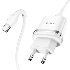 Incarcator Priza USB-A, 10W, 2.4A + Cablu Type-C - Hoco Ardent (N1) - White Alb