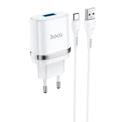 Incarcator Priza USB-A, 10W, 2.4A + Cablu Type-C - Hoco Ardent (N1) - White Alb