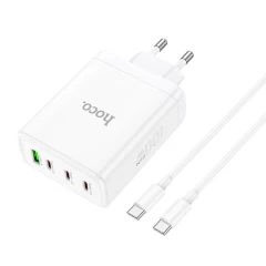 Incarcator pentru Priza USB, 3x Type-C, Fast Charging, 100W + Cablu Type-C - Hoco Leader (N31) - White Alb