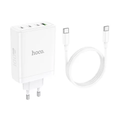 Incarcator pentru Priza USB, 3x Type-C, Fast Charging, 100W + Cablu Type-C - Hoco Leader (N31) - White Alb