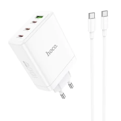 Incarcator pentru Priza USB, 3x Type-C, Fast Charging, 100W + Cablu Type-C - Hoco Leader (N31) - White Alb