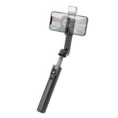 Selfie Stick cu Interfata Surub 1/4 cu Telecomanda si Lumini LED, 80cm - Black Negru