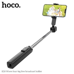 Selfie Stick Wireless Bluetooth 4.0 cu Telecomana si Trepied - Hoco (K18) - Black Negru