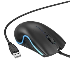 Mouse cu Fir USB, Lumini RGB, 1.4m, 1000 DPI - Hoco (GM19) - Black Negru