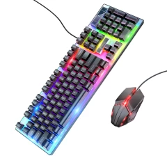 Set Tastatura si Mouse USB, cu Lumini RGB, 1.5m, DPI (800 - 1200) - Hoco GM18 - Black Negru