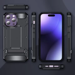 Husa pentru iPhone 15 Pro - Techsuit Hybrid Armor Kickstand - Black Negru
